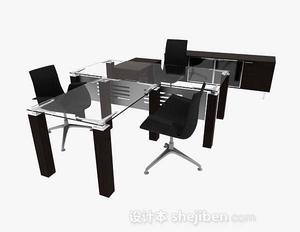 办公简约玻璃桌椅3d模型下载