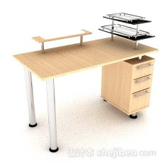 简约黄色木质书桌3d模型下载