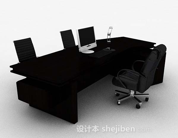 免费黑色办公桌椅3d模型下载
