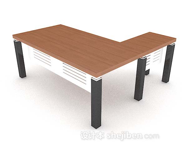 设计本现代棕色简单木质书桌3d模型下载
