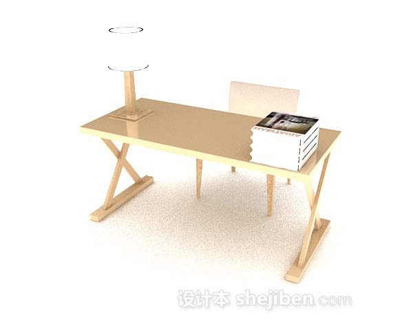 免费现代简约黄色木质办公桌椅3d模型下载