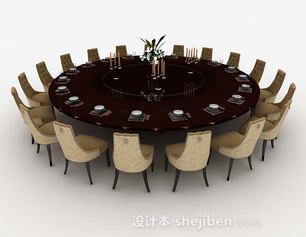 酒店圆形餐桌椅组合3d模型下载