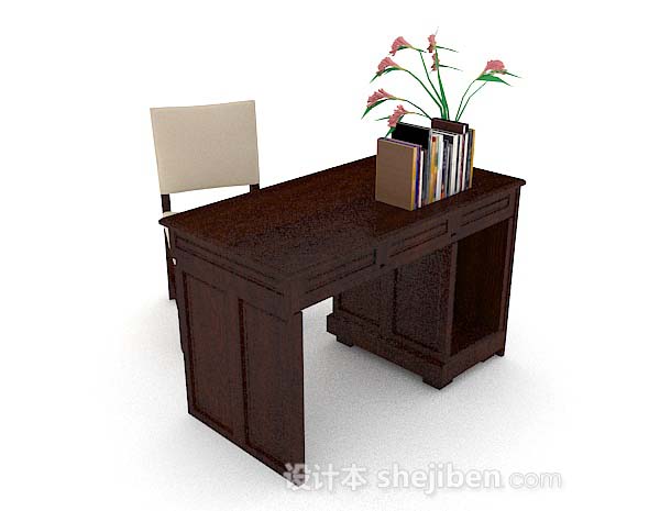 设计本木质书桌椅3d模型下载