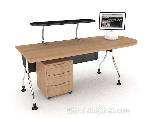 现代简单木质黄棕色办公桌3d模型下载