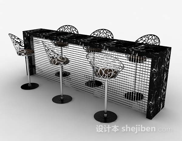 免费现代黑色吧台桌椅组合3d模型下载