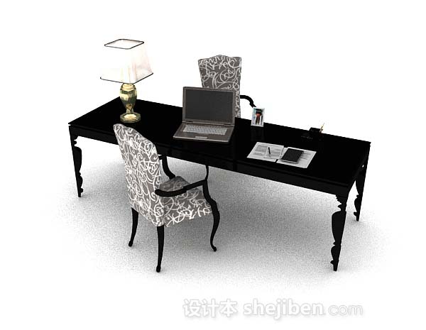 免费欧式家居黑色书桌椅3d模型下载