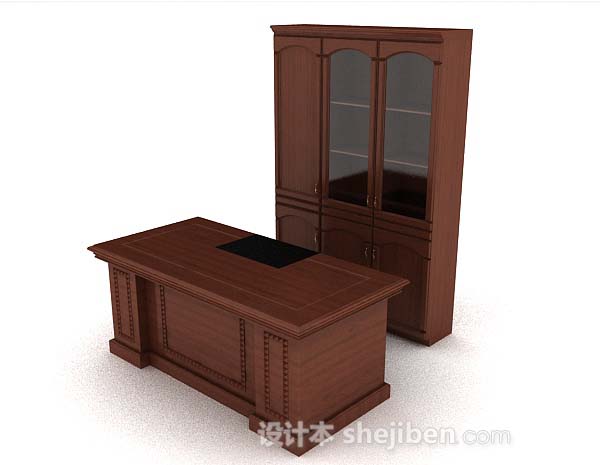 免费高档棕色木质书桌柜3d模型下载