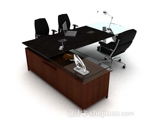 高级黑棕色办公桌椅