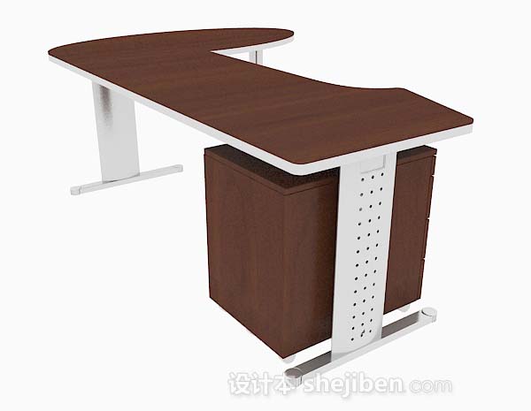 设计本现代棕色木质办公桌子3d模型下载