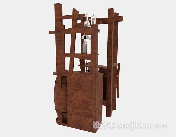 设计本木质简约吧台桌椅组合3d模型下载