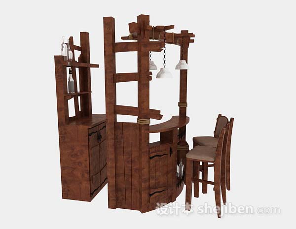 现代风格木质简约吧台桌椅组合3d模型下载