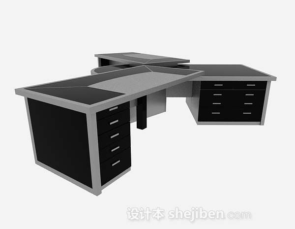 设计本现代黑灰色办公桌3d模型下载