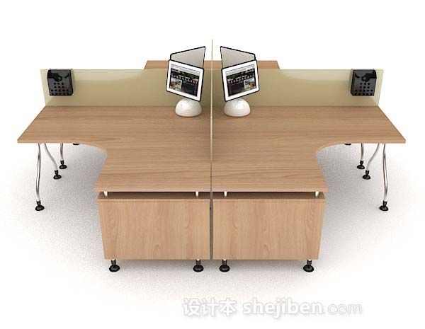 设计本四人座办公桌椅组合3d模型下载
