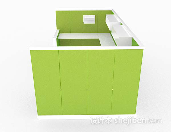 设计本绿色双人办公桌子3d模型下载