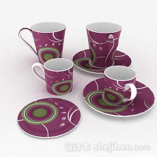 紫色现代杯子套装3d模型下载