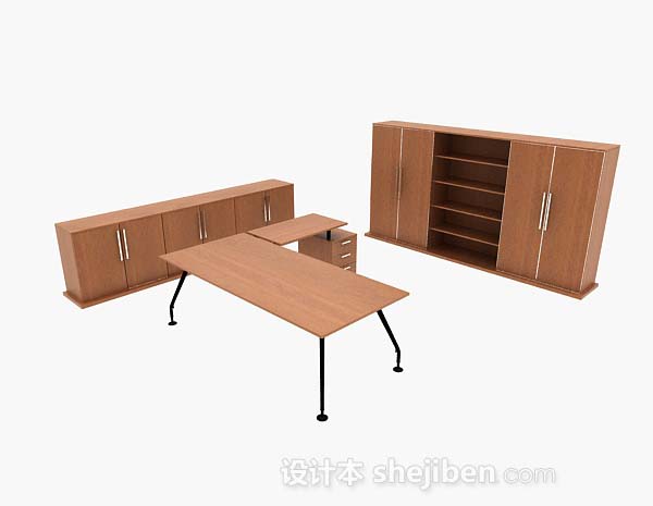 黄棕色木质桌柜组合3d模型下载