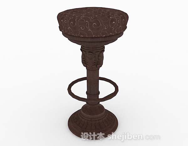 欧式棕色木质圆形凳子3d模型下载