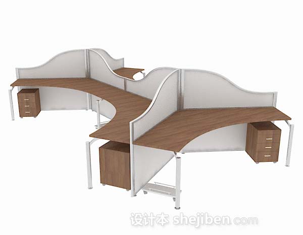 现代风格多人木质办公桌3d模型下载