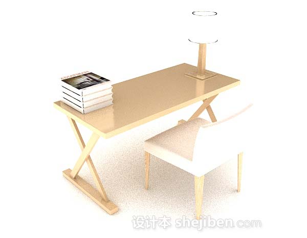 现代简约黄色木质办公桌椅3d模型下载