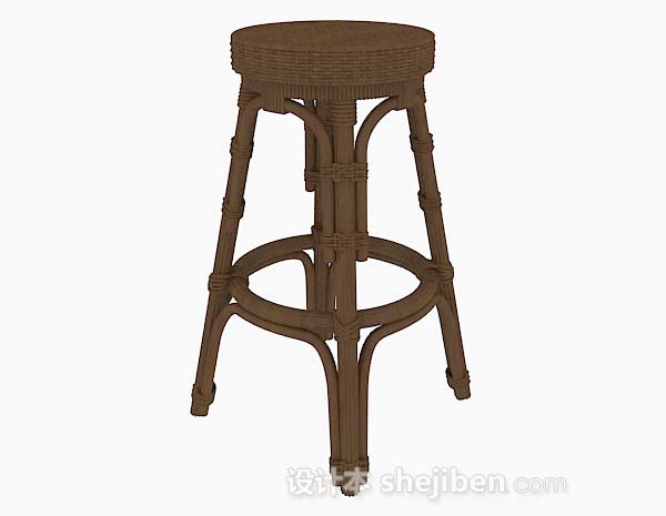 现代风格圆形木质编织吧台凳3d模型下载