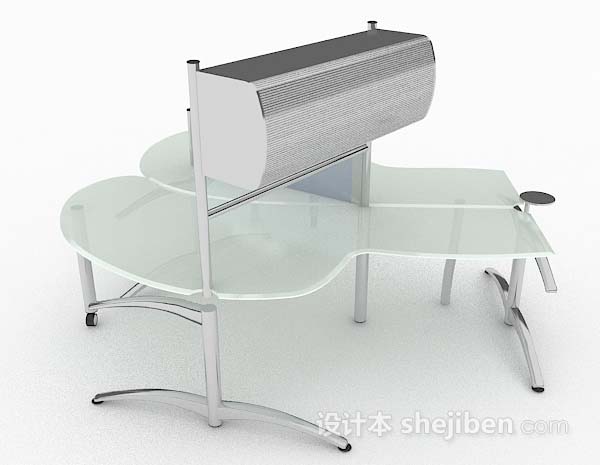 设计本现代简约绿色办公桌3d模型下载