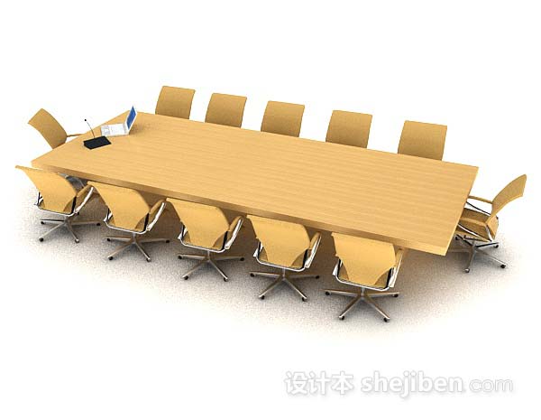 免费黄色简约会议桌椅3d模型下载