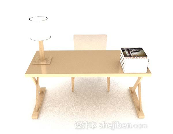 设计本现代简约黄色木质办公桌椅3d模型下载
