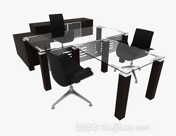 现代风格办公简约玻璃桌椅3d模型下载