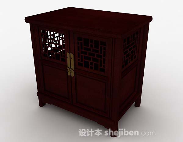 中式风格中式木质棕色储物柜3d模型下载