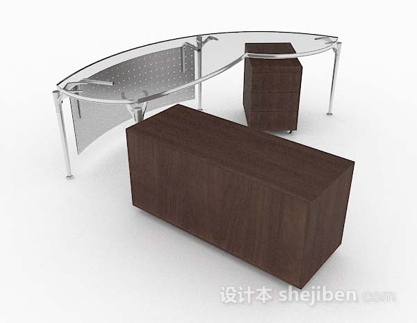 设计本现代简约玻璃办公桌3d模型下载