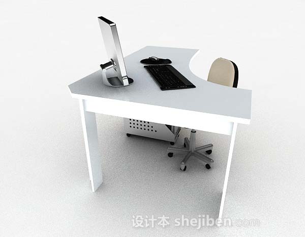 免费现代白色办公桌椅组合3d模型下载