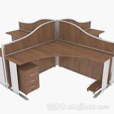 木质棕色多人办公桌3d模型下载