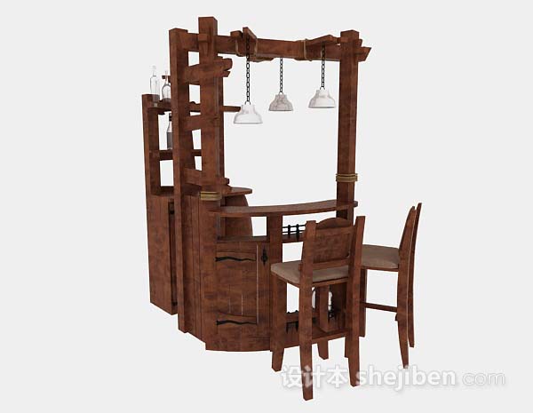 木质简约吧台桌椅组合3d模型下载
