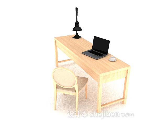 现代风格黄色木质桌椅你组合3d模型下载