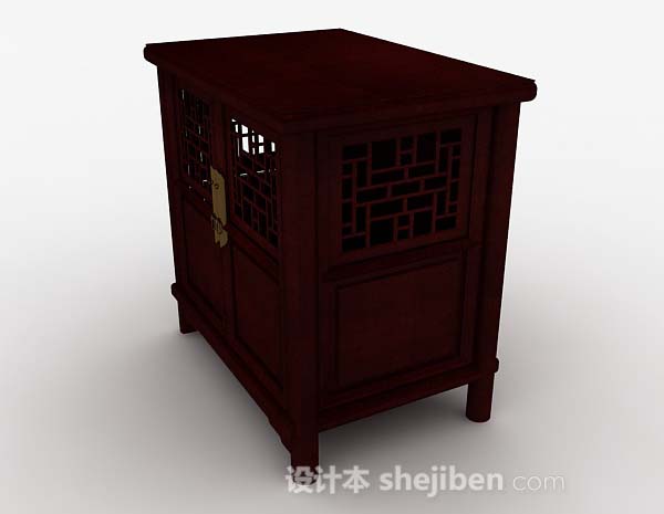 免费中式木质棕色储物柜3d模型下载