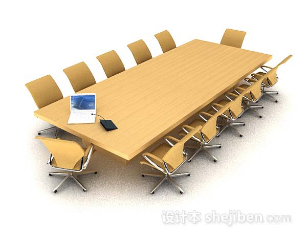 设计本黄色简约会议桌椅3d模型下载