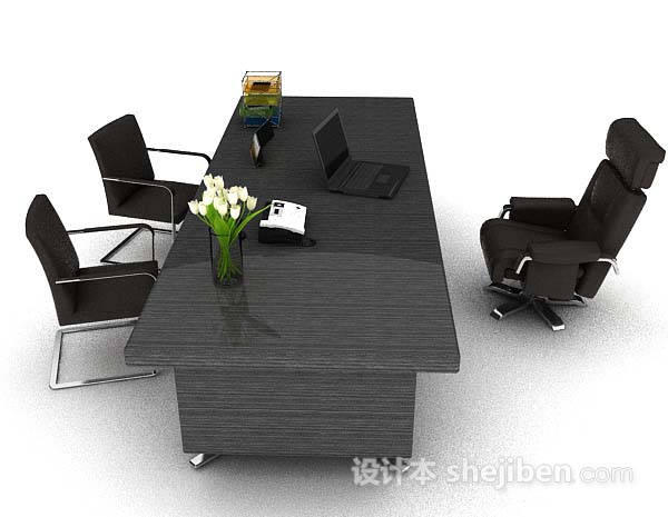设计本高级简约黑色办公桌椅3d模型下载