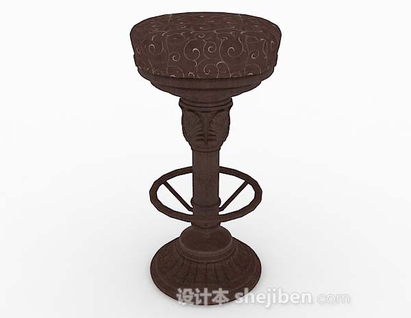 欧式风格欧式棕色木质圆形凳子3d模型下载