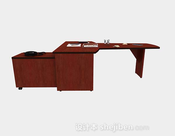 免费红棕色办公桌子3d模型下载