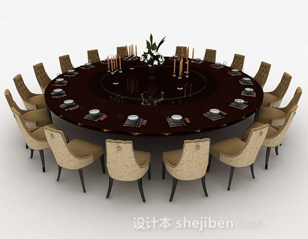 免费酒店圆形餐桌椅组合3d模型下载