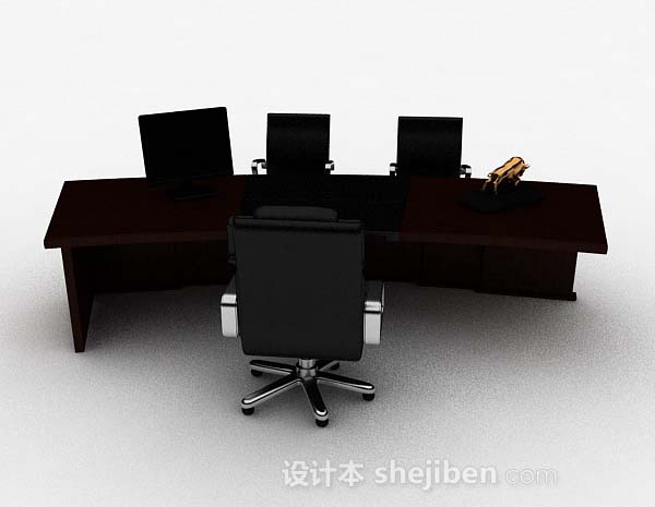 免费深棕色木质办公桌椅3d模型下载