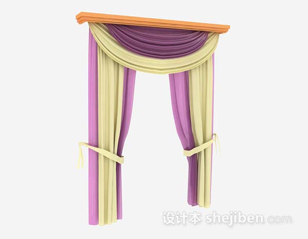 现代风格紫黄色窗帘3d模型下载