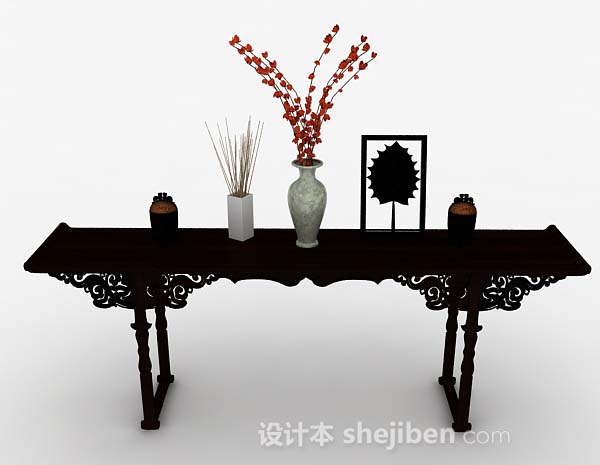 中式风格中式棕色木质桌子3d模型下载