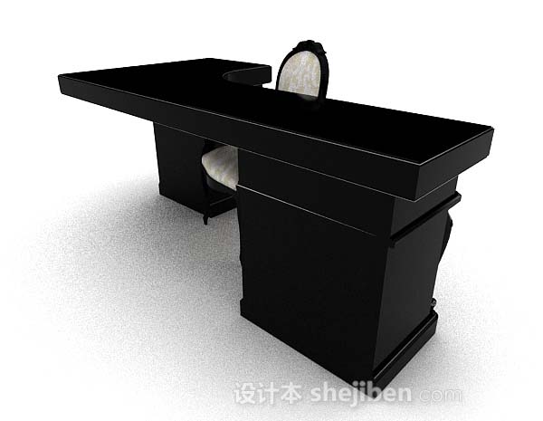 设计本欧式黑色书房桌椅组合3d模型下载