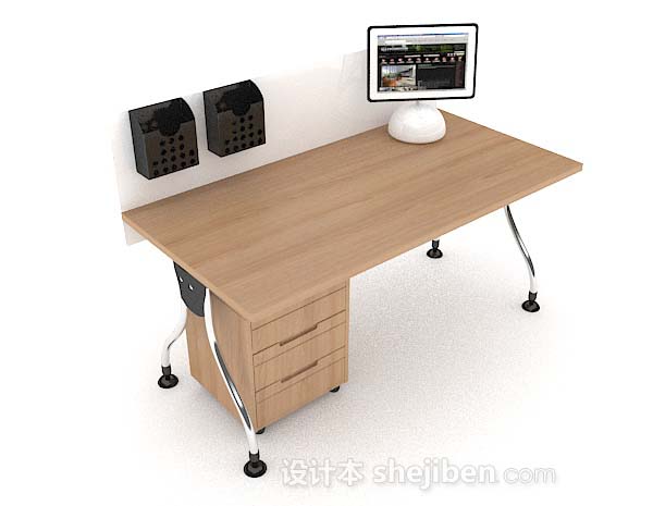 简约木质浅棕色书桌3d模型下载