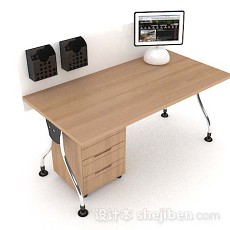 简约木质浅棕色书桌3d模型下载