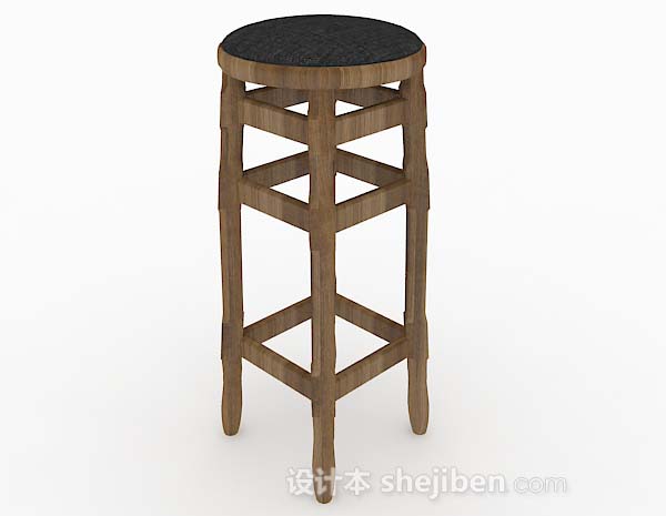免费棕色木质圆心凳子3d模型下载