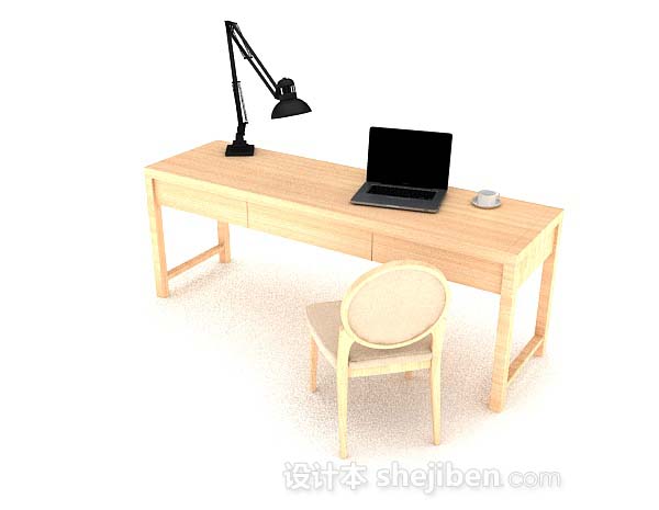 免费黄色木质桌椅你组合3d模型下载