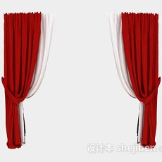红白双层窗帘3d模型下载