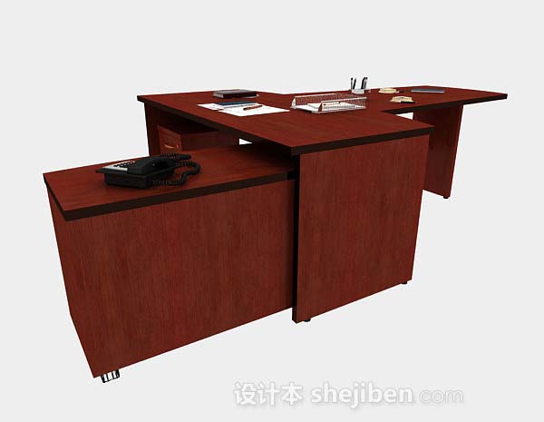 设计本红棕色办公桌子3d模型下载